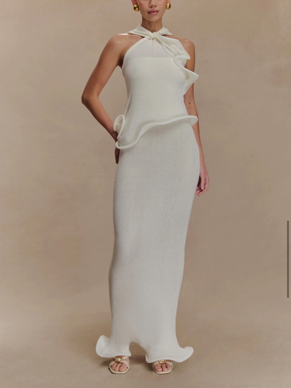 Meshki Cream Sculpted Halter Maxi Dress - Picture 4 of 6